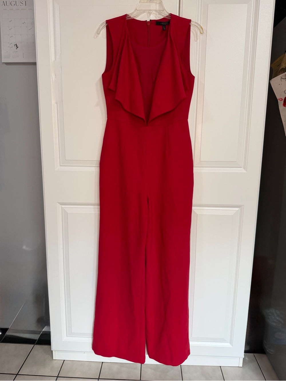 BCBGMaxAzria Red Ruffle-Front Sleeveless Jumpsuit